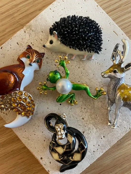 Woodland Animal Brooch Bundle Hedgehog Deer Fox Forest Cottagecore Jewelry Set - Picture 2 of 10